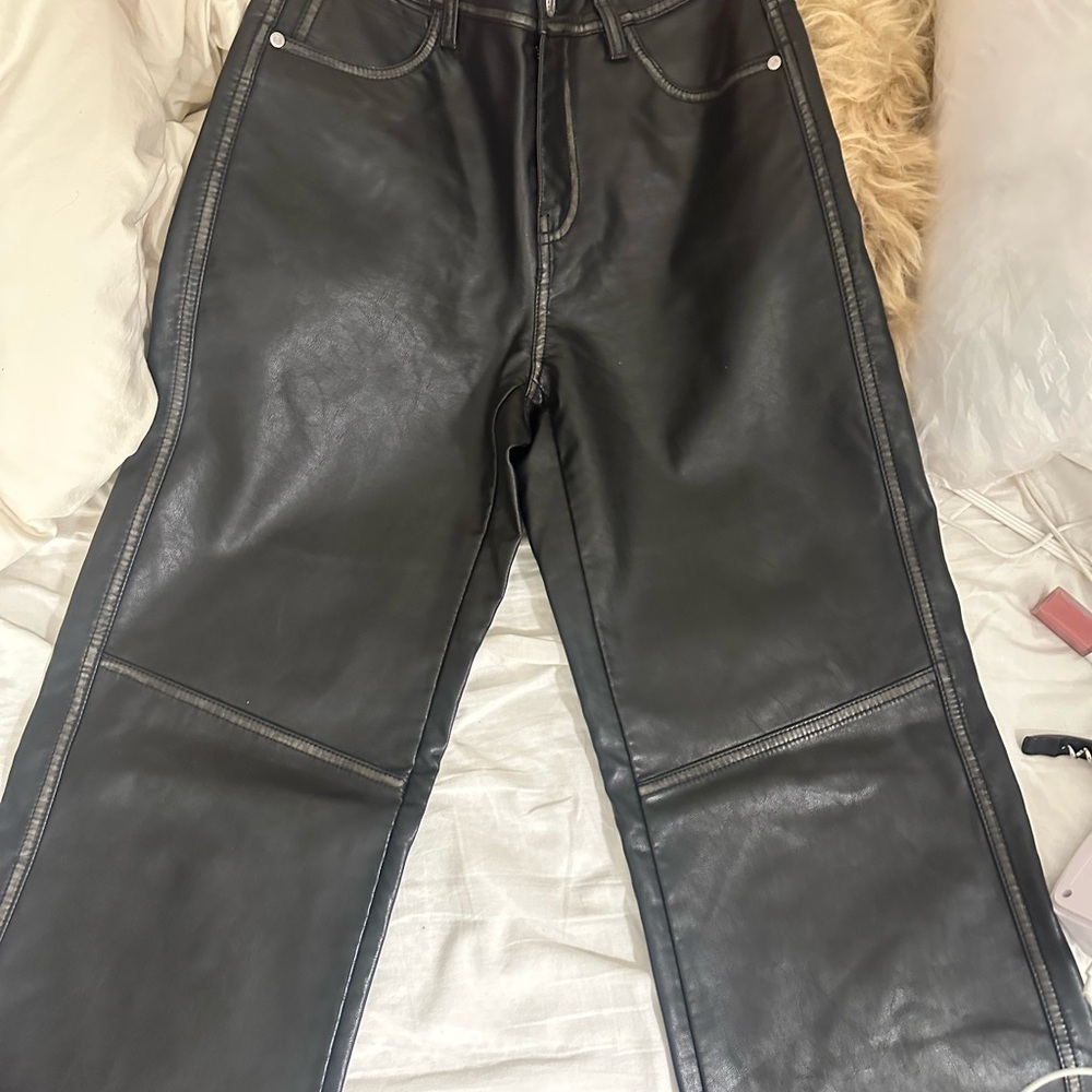 Bershka Black Leather Flare Jeans
